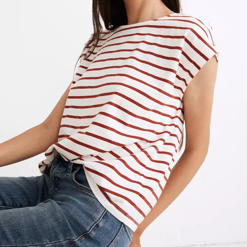 Madewell shoulder tee red stripes